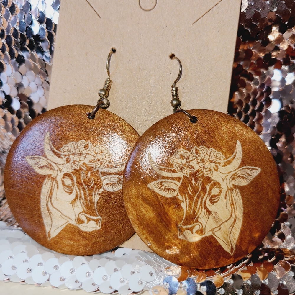 Wooden Cow Earrings